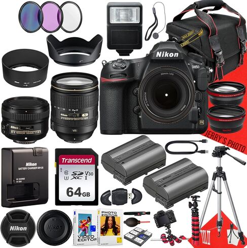 Nikon D850 DSLR Camera with AF-S 24-120mm f/4G ED VR Lens and AF-S 50mm f/1.8G Lens + 64 GB Memory + Extra Battery + Filters + Tripod + More (35pc Bundle) (Renewed) in Saudi Arabia