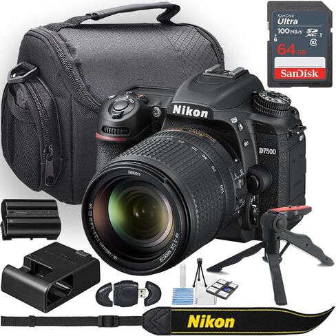 كاميرا Nikon D7500 DSLR مع عدسة Nikon AF-S DX NIKKOR مقاس 18-140 مم وببؤرة f/3.5-5.6G ED VR + حافظة كاميرا + ذاكرة 64 جيجابايت + مجموعة بداية فاخرة + حامل ثلاثي القوائم لمثبت قبضة اليد + المزيد (حزمة مكونة من 16 قطعة) (متجددة) in Saudi Arabia