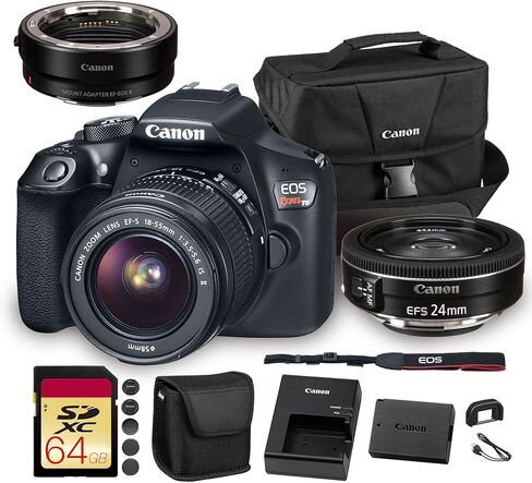 Canon EOS Rebel T6 DSLR Camera with 18-55mm Lens | 18MP APS-C CMOS Sensor, Built-In Wi-Fi & Full HD Video | For Travel & Everyday Photography + Canon EF-S 24mm f/2.8 STM Lens + Adapter EF-EOS R + More in Saudi Arabia