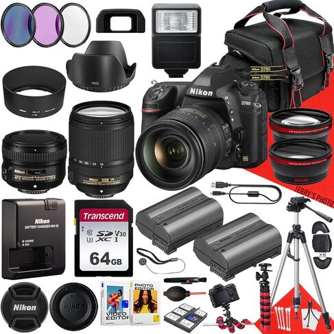 Nikon D780 DSLR Camera with AF-S DX 18-140mm f/3.5-5.6G ED VR Lens and AF-S 50mm f/1.8G Lens + 64 GB Memory + Hood + Extra Battery + Filters + Tripod + More (34pc Bundle) (Renewed) in Saudi Arabia