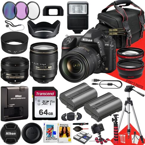 كاميرا Nikon D780 DSLR مع عدسة AF-S 24-120mm f/4G ED VR وعدسة AF-S 50mm f/1.8G + ذاكرة 64 جيجابايت + غطاء محرك السيارة + بطارية إضافية + مرشحات + حامل ثلاثي القوائم + المزيد (حزمة 35 قطعة) (متجددة) in Saudi Arabia