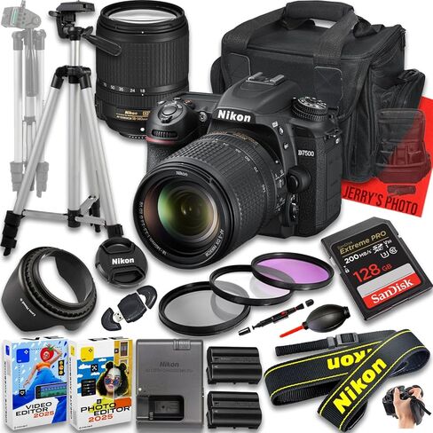 Nikon D7500 DSLR Camera with AF-S DX NIKKOR 18-140mm f/3.5-5.6G ED VR Lens + 128 GB Memory + Extra Battery + Camera Case + Tripod + More (22pc Bundle) (Renewed) in Saudi Arabia