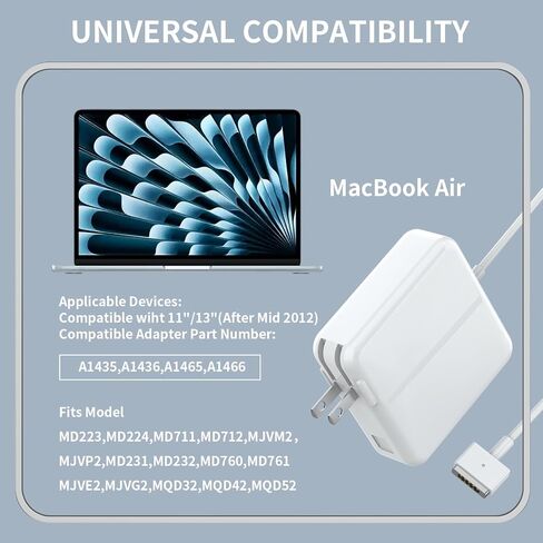 شاحن MagSafe 2 بقدرة 45 وات، محول طاقة على شكل حرف T متوافق مع أجهزة MacBook Air مقاس 11 بوصة 13 بوصة (موديلات 2012 2013 2014 2015 2016 2017) in Kuwait