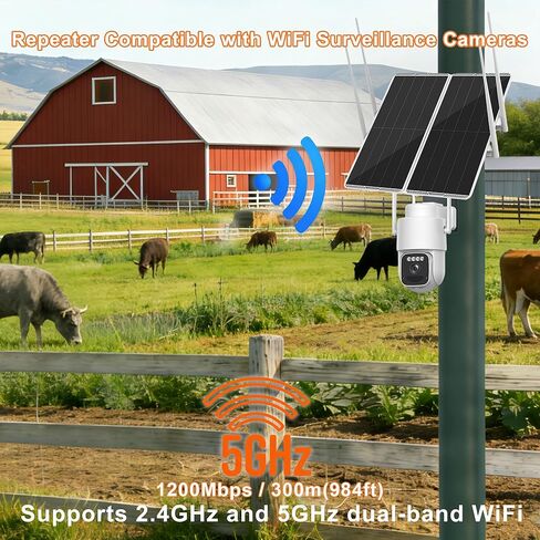 30W Solar Panel Outdoor Dual Band 5.8G/2.4G WiFi Repeater Extender Booster,300m Coverage 1200Mbps,30000mAh Battery,IP65,Supports 100 Devices,for Yard Farm Office Commercial Use (White) in Saudi Arabia