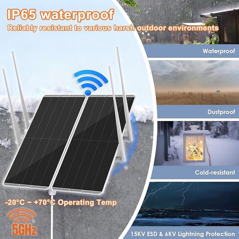 30W Solar Panel Outdoor Dual Band 5.8G/2.4G WiFi Repeater Extender Booster,300m Coverage 1200Mbps,30000mAh Battery,IP65,Supports 100 Devices,for Yard Farm Office Commercial Use (White) in Saudi Arabia