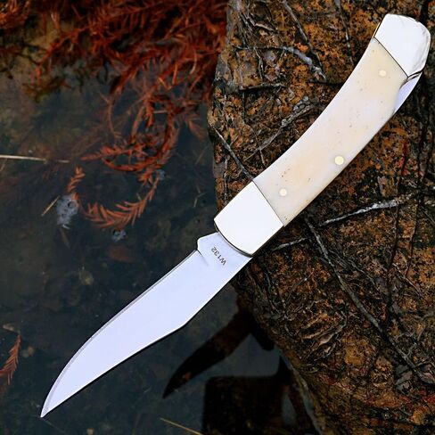 Watchman W132 سكين جيب قفل خلفي سكين جيب قابل للطي مع موازين مقبض عظمية أصلية، أبيض in Kuwait