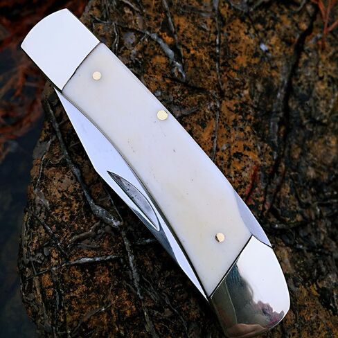 Watchman W132 سكين جيب قفل خلفي سكين جيب قابل للطي مع موازين مقبض عظمية أصلية، أبيض in Kuwait