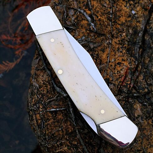 Watchman W132 سكين جيب قفل خلفي سكين جيب قابل للطي مع موازين مقبض عظمية أصلية، أبيض in Kuwait