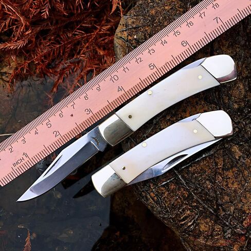 Watchman W132 سكين جيب قفل خلفي سكين جيب قابل للطي مع موازين مقبض عظمية أصلية، أبيض in Kuwait