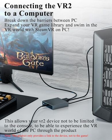 PC Adapter for VR2 Headset, VR2 to Converter for SteamVR Gaming on Windows, Stable Signal, Durable Aluminum Alloy Housing, Power Kit and DisplayPort Cable,Expand PV2 Game Library to Play Games on PC in Saudi Arabia