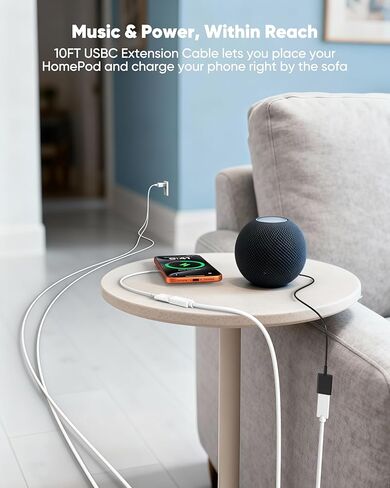 كابل تمديد USB C بطول 10 أقدام، عبوتان، كابل موسع USBC 15 وات/3 أمبير شحن سريع و480 ميجابت في الثانية، سلك USB-C ذكر إلى أنثى لـ Mag-Safe، Apple Watch، iPhone 16/15 PM، HomePod، GalaxyS25، iPad Pro (أبيض 10 قدم) in Kuwait