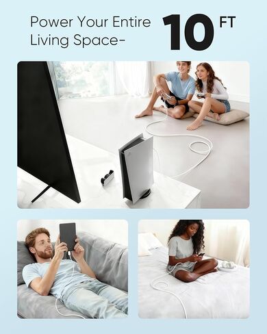 كابل تمديد USB C بطول 10 أقدام، عبوتان، كابل موسع USBC 15 وات/3 أمبير شحن سريع و480 ميجابت في الثانية، سلك USB-C ذكر إلى أنثى لـ Mag-Safe، Apple Watch، iPhone 16/15 PM، HomePod، GalaxyS25، iPad Pro (أبيض 10 قدم) in Kuwait