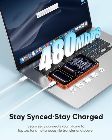 كابل تمديد USB C بطول 10 أقدام، عبوتان، كابل موسع USBC 15 وات/3 أمبير شحن سريع و480 ميجابت في الثانية، سلك USB-C ذكر إلى أنثى لـ Mag-Safe، Apple Watch، iPhone 16/15 PM، HomePod، GalaxyS25، iPad Pro (أبيض 10 قدم) in Kuwait