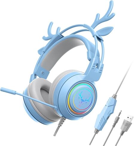 سماعة رأس سلكية للألعاب مع ميكروفون قابل للدوران ستيريو RGB خفيفة الوزن 3.5 ملم USB للكمبيوتر للهواتف الذكية اللوحية باللون الأزرق in Kuwait