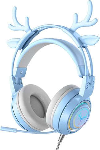 سماعة رأس سلكية للألعاب مع ميكروفون قابل للدوران ستيريو RGB خفيفة الوزن 3.5 ملم USB للكمبيوتر للهواتف الذكية اللوحية باللون الأزرق in Kuwait
