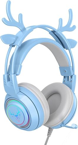 سماعة رأس سلكية للألعاب مع ميكروفون قابل للدوران ستيريو RGB خفيفة الوزن 3.5 ملم USB للكمبيوتر للهواتف الذكية اللوحية باللون الأزرق in Kuwait