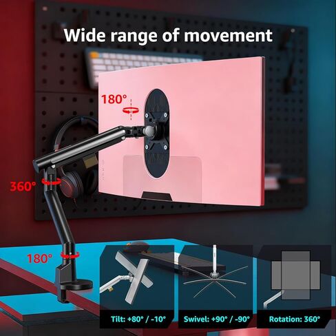 Monitor Arm Stand, 24 to 43 Inch Single Monitor Mount, C Clamp Only, Mechanical Spring Desk Mount, Holds 6.6-26.4 lbs, Fit 75x75/100x100 VESA,(Black) in Saudi Arabia