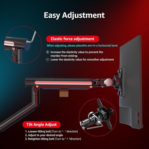 Monitor Arm Stand, 24 to 43 Inch Single Monitor Mount, C Clamp Only, Mechanical Spring Desk Mount, Holds 6.6-26.4 lbs, Fit 75x75/100x100 VESA,(Black) in Saudi Arabia