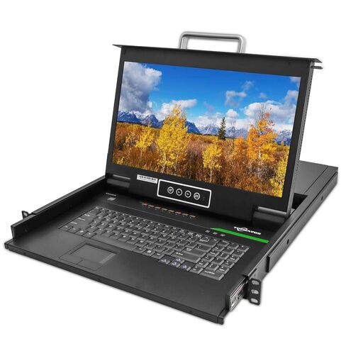 وحدة تحكم KVM مثبتة على حامل HDMI 8 منافذ، شاشة Full HD 1920x1080 مقاس 17.3 بوصة، مفتاح التشغيل السريع لأزرار OSD، مفتاح KVM 1U مع لوحة مفاتيح لوحة اللمس، تتضمن 8 كابلات HDMI USB KVM in Kuwait