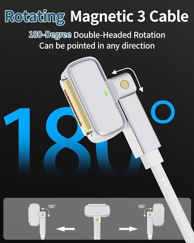 كابل USB-C إلى مغناطيسي 3 بقوة 140 واط، كابل مغناطيسي 3 180 درجة لشاحن MacBook Air Pro، 6.6FT متوافق مع Air (15 بوصة/13 بوصة M4 2025، M3 2024، M2 2023، 2022)، Pro (16 بوصة/14 بوصة 2024/2023/2021) 2 متر أبيض in Saudi Arabia