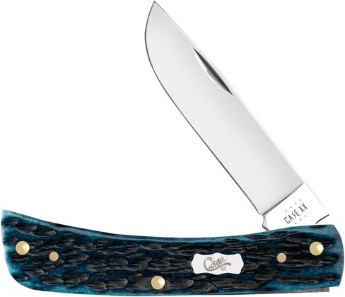 Case XX WR Pocket Knife Sod Buster Jr, Stainless Steel Blades, Length Closed: 3 5/8 Inches, Made in USA (MEDITERRANEAN BLUE BONE) in Saudi Arabia