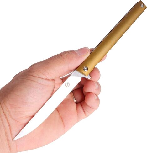 سكين زعانف جيب صغير نحيف قابل للطي من Samior GP035، شفرة نقطة إسقاط D2 مقاس 3.5 بوصة، قفل بطانة بمقبض من الألومنيوم، سكاكين EDC بمشبك جيب من التيتانيوم، 1.4 أونصة (برونزية) in Kuwait