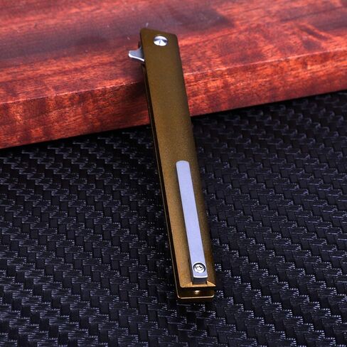 سكين زعانف جيب صغير نحيف قابل للطي من Samior GP035، شفرة نقطة إسقاط D2 مقاس 3.5 بوصة، قفل بطانة بمقبض من الألومنيوم، سكاكين EDC بمشبك جيب من التيتانيوم، 1.4 أونصة (برونزية) in Kuwait