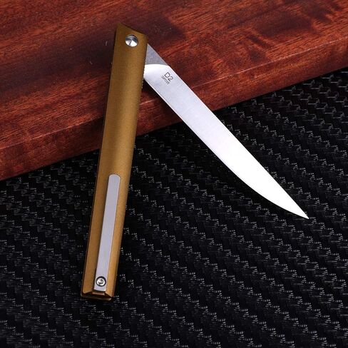 سكين زعانف جيب صغير نحيف قابل للطي من Samior GP035، شفرة نقطة إسقاط D2 مقاس 3.5 بوصة، قفل بطانة بمقبض من الألومنيوم، سكاكين EDC بمشبك جيب من التيتانيوم، 1.4 أونصة (برونزية) in Kuwait
