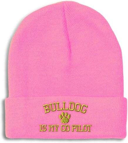Beanies for Men Bulldog Dog is My Co Pilot French English Skull Cap Winter Hats Women Acrylic One Size in Saudi Arabia