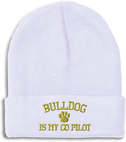 Beanies for Men Bulldog Dog is My Co Pilot French English Skull Cap Winter Hats Women Acrylic One Size in Saudi Arabia