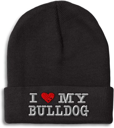 Custom Beanies for Men I Love My Bulldog Dog Pet English Skull Cap Winter Hats Women Acrylic One Size in Saudi Arabia