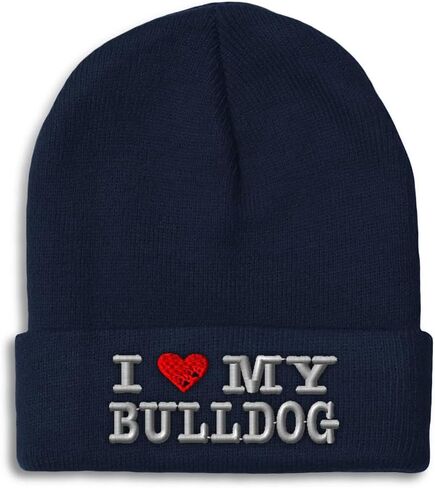Custom Beanies for Men I Love My Bulldog Dog Pet English Skull Cap Winter Hats Women Acrylic One Size in Saudi Arabia