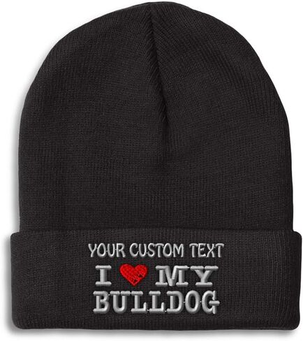 Custom Beanies for Men I Love My Bulldog Dog Pet English Skull Cap Winter Hats Women Acrylic One Size in Saudi Arabia