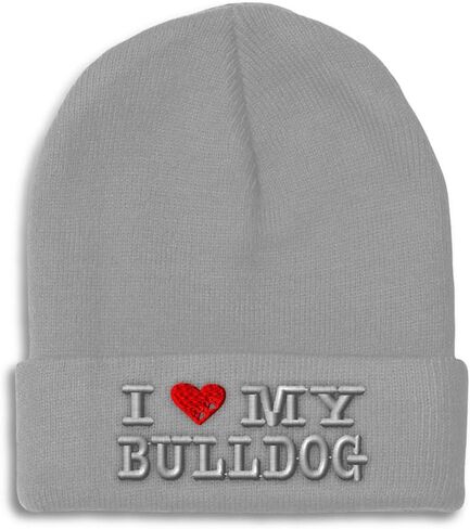 Custom Beanies for Men I Love My Bulldog Dog Pet English Skull Cap Winter Hats Women Acrylic One Size in Saudi Arabia