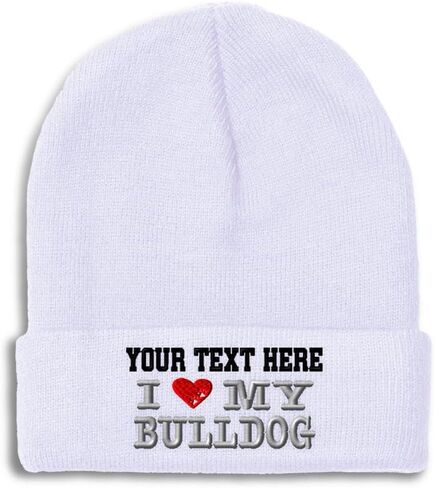 Custom Beanies for Men I Love My Bulldog Dog Pet English Skull Cap Winter Hats Women Acrylic One Size in Saudi Arabia