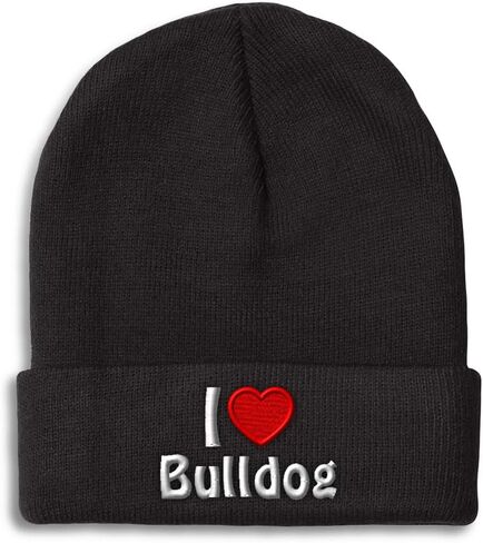 قبعات شتوية للرجال I (Love) Bulldog Dogs Pet English Skull Cap قبعات شتوية للنساء من الأكريليك مقاس واحد in Kuwait