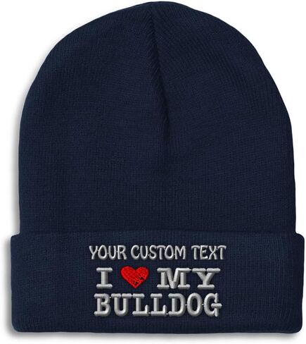 Custom Beanies for Men I Love My Bulldog Dog Pet English Skull Cap Winter Hats Women Acrylic One Size in Saudi Arabia