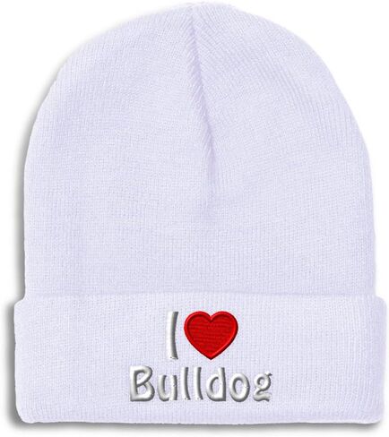 قبعات شتوية للرجال I (Love) Bulldog Dogs Pet English Skull Cap قبعات شتوية للنساء من الأكريليك مقاس واحد in Kuwait