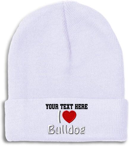 قبعات شتوية للرجال I (Love) Bulldog Dogs Pet English Skull Cap قبعات شتوية للنساء من الأكريليك مقاس واحد in Kuwait