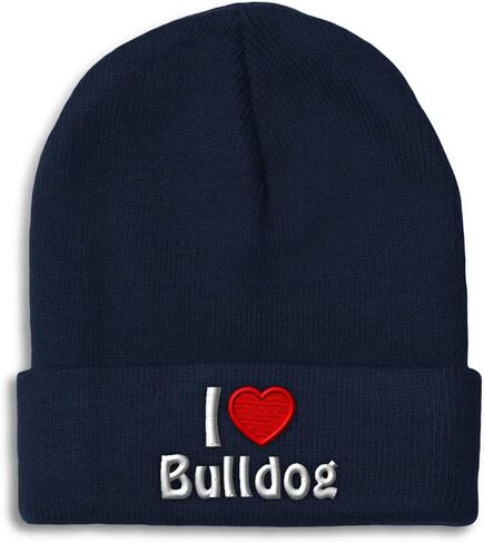 قبعات شتوية للرجال I (Love) Bulldog Dogs Pet English Skull Cap قبعات شتوية للنساء من الأكريليك مقاس واحد in Kuwait