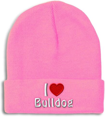 قبعات شتوية للرجال I (Love) Bulldog Dogs Pet English Skull Cap قبعات شتوية للنساء من الأكريليك مقاس واحد in Kuwait