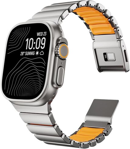 Magnetic Titanium Band Compatible with Apple Watch Ultra 3/2/1 Band 49mm Series 11 10 46mm 45mm 44mm 42mm SE 3/2/1 9 8 7 6 5 4,Luxury Silicone Dual-Layer Link For iwatch Men Women in Saudi Arabia