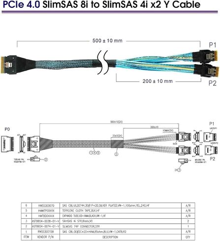 Micro SATA Cables | PCIe Gen 4 16GT/s SlimSAS 8i to 4i X2 Y Cable - 50CM Length in Saudi Arabia