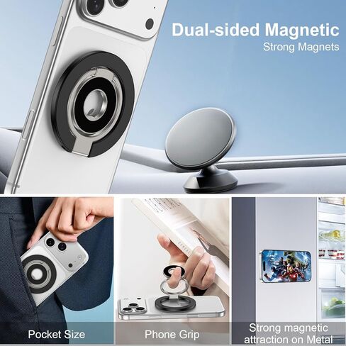 Magnetic Phone Ring for Magsafe Grip Cell Phone Grip Holder Stand Two-Sided Magnet Finger Ring Kickstand for Samsung Galaxy S25 Ultra S24 FE Z Flip7,iPhone 17 Pro Max 16e 16 Plus 15,Magnetic Car Mount in Saudi Arabia