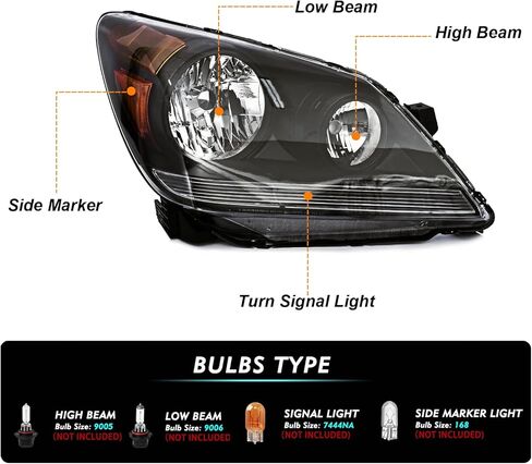 Headlight Assembly Fit for 2005-2010 Honda Odyssey,Factory Halogen Headlamp Replacement Driver Passenger Side Chrome Housing HO2502136 HO2503136 in Kuwait
