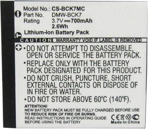 بطارية بديلة لباناسونيك لوميكس DMC-SZ7K، DMC-SZ7P، DMC-SZ7T، DMC-SZ7W، DMC-TS20، DMC-TS20A، P/N: ACD-341، DMW-BCK7E، DMW-BCK7PP، SDBCK7، VW-BCK7 700 مللي أمبير/3.7 فولت in Kuwait