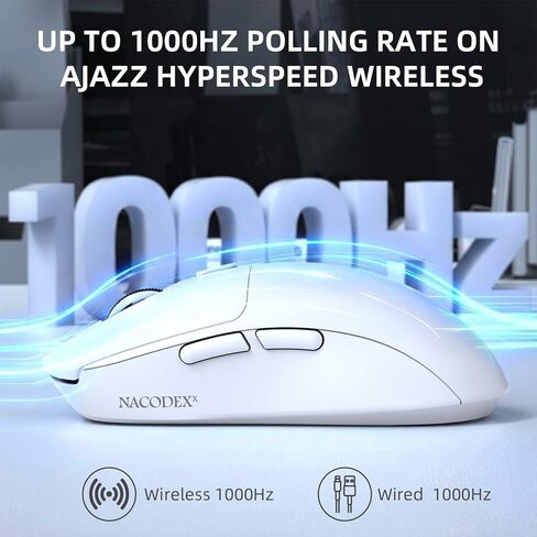 A.JAZZ NJ07 ماوس لاسلكي، 67 جرامًا خفيف الوزن للغاية، 3 أوضاع 2.4 جيجا/بلوتوث/USB-C، 6 DPI قابلة للتعديل حتى 12800، مستشعر بصري 1000 هرتز، تصميم مريح وعمر بطارية طويل، متوافق مع أجهزة الكمبيوتر الشخصية وأجهزة Mac-White in Kuwait