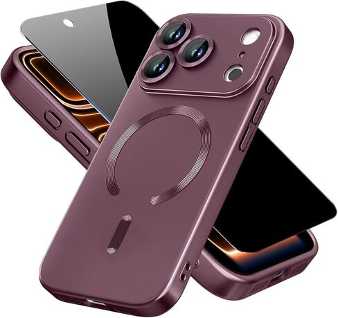 حافظة مغناطيسية لهاتف iPhone 17 Pro Max مع واقيات شاشة الخصوصية وواقي عدسة الكاميرا [لا تصفر أبدًا] غطاء هاتف نحيف مقاوم للصدمات للنساء/الفتيات iPhone 17 ProMax-Wine Red in Kuwait