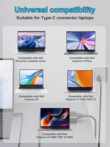 شاحن تيار متردد USB-C بقوة 100 واط متوافق مع Dell Pro Max/Rugged/Plus 14 16 Inspiron 14 16 Plus 7420 7430 Precision 3540 3541 5680 5690 5770 XPS 14 13 9440 Latitude 5501 5411 5421 5511 كمبيوتر محمول in Kuwait