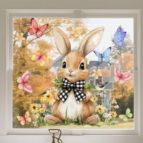 6 Sheets Easter Window Clings, Cute Bunny Window Stickers, Sping Glass Decorations, Spring Flower Easter Eggs Bunny Stickers, Double Sided Static Window Decals for Home Office School Shop Decor in Saudi Arabia